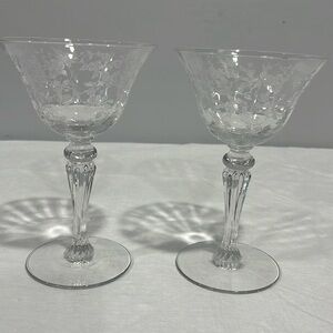 Tiffin Franciscan Cerise Etched roses Champagne Sherbet glasses set of 2